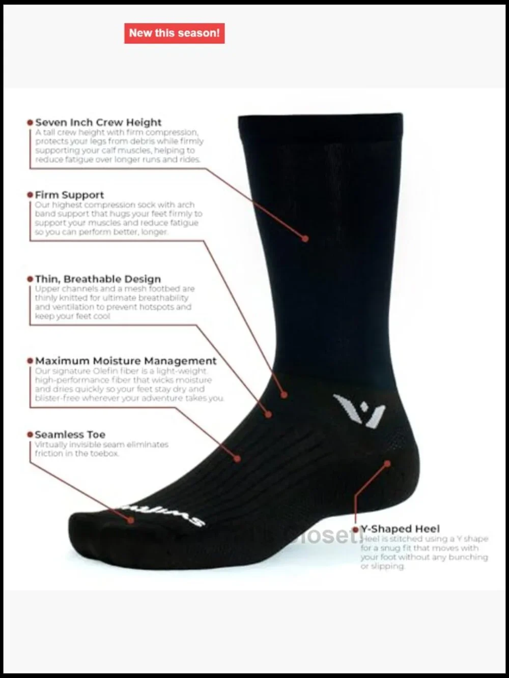 Firm Compression Cycling Socks, Moisture Wicking, Thin Breathable Design
